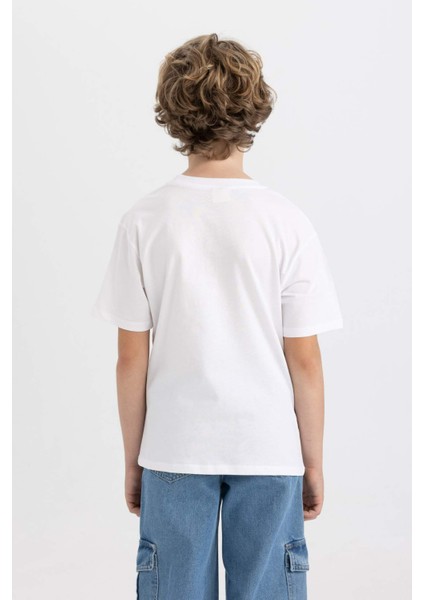 Erkek Çocuk Bisiklet Yaka Baskılı Kısa Kollu Tişört