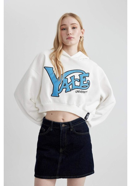Coool Yale University Oversize Geniş Kalıp Kapüşonlu Crop Sweatshirt C3092AX24SP