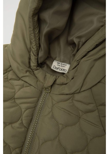 Erkek Bebek Su Geçirmez Fermuar Cepli Kapüşonlu Desenli Fermuarlı Şişme Mont C3461A524WN