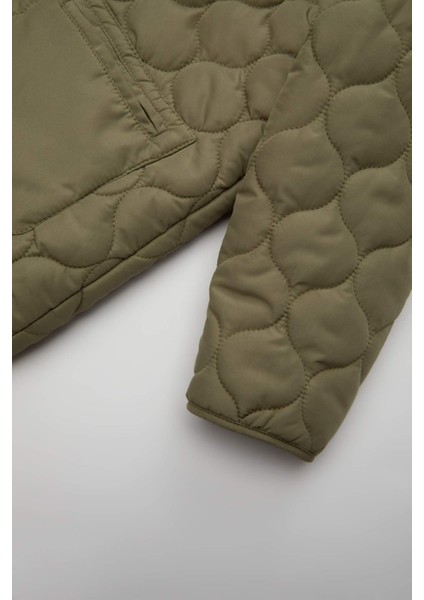 Erkek Bebek Su Geçirmez Fermuar Cepli Kapüşonlu Desenli Fermuarlı Şişme Mont C3461A524WN