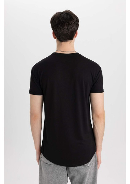 Long Muscle Fit Bisiklet Yaka Basic Düz Kısa Kollu Siyah Tişört N2104AZ24SP