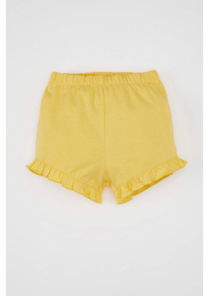 Kız Bebek 2'li Takım Bisiklet Yaka Baskılı Kısa Kollu Tişört Şort