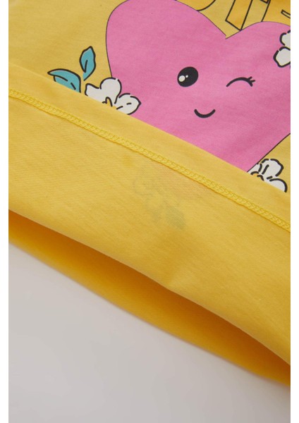 Kız Bebek 2'li Takım Bisiklet Yaka Baskılı Kısa Kollu Tişört Şort