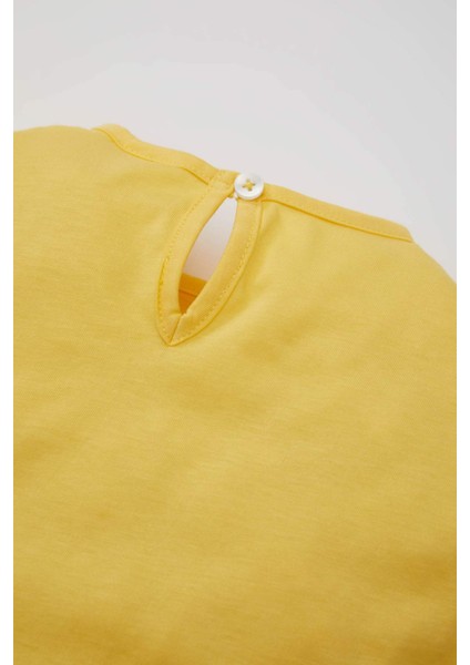 Kız Bebek 2'li Takım Bisiklet Yaka Baskılı Kısa Kollu Tişört Şort