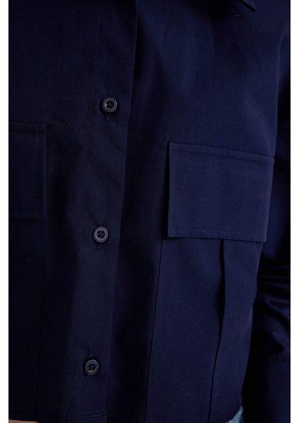 Crop Poplin Basic Düz Uzun Kollu Gömlek C2355AX24SP