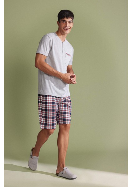 Regular Fit Pijama Takım Kısa Kollu Üst Şort Beli Lastikli Alt B7253AX24SP