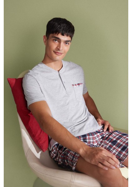 Regular Fit Pijama Takım Kısa Kollu Üst Şort Beli Lastikli Alt B7253AX24SP