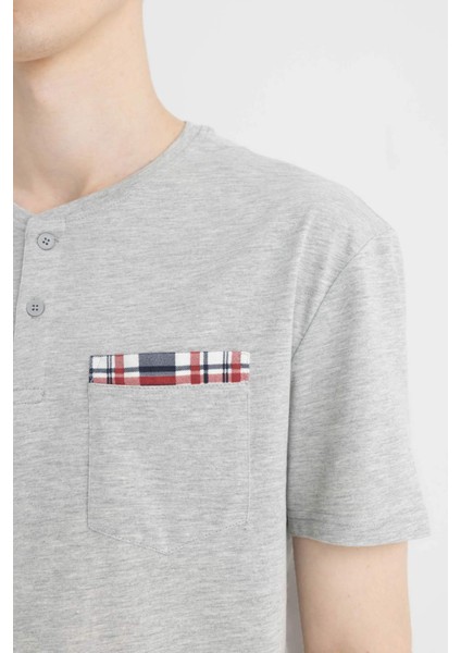 Regular Fit Pijama Takım Kısa Kollu Üst Şort Beli Lastikli Alt B7253AX24SP