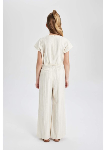 Kız Çocuk V Yaka Kısa Kollu Pamuklu Uzun Tulum C0706A824SM