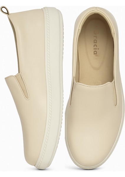 El Yapımı Hakiki Deri Krem Kadın Hafif Esnek Rahat Şık Yürüyüş Ortapedik Iş Ofis Günlük Ayakkabı