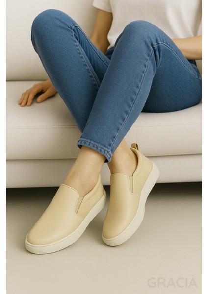 El Yapımı Hakiki Deri Krem Kadın Hafif Esnek Rahat Şık Yürüyüş Ortapedik Iş Ofis Günlük Ayakkabı modelleri