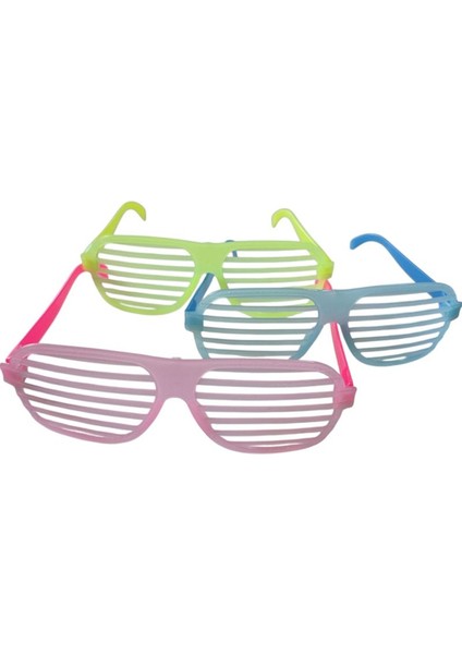 Camsız Fosforlu Shutter 3 Renk Panjur Gözlük 3 Adet Glow Retro