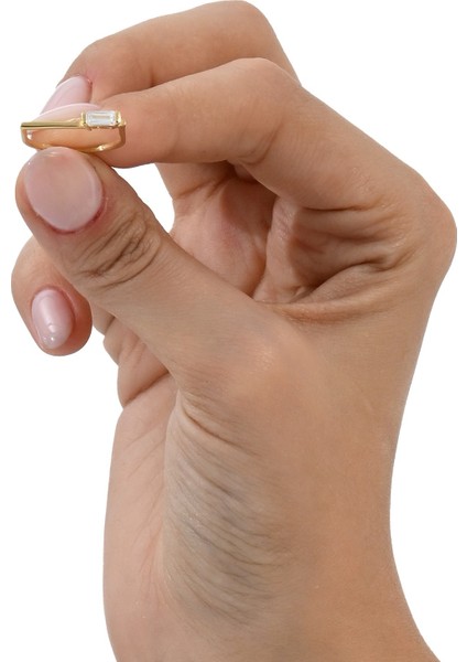 Gümüş Altın Yaldızlı Baget Kesim Zirkon Taşlı Geometrik Yüzük fırsatları