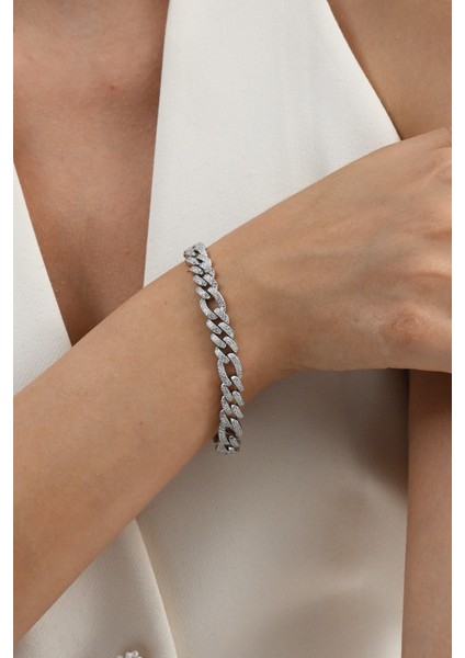 925 Ayar Gümüş Rodyumlu Zirkon Taşlı Ithal Aralıklı Gurmet Gümüş Bileklik SGTL13047RODAJ fiyatları