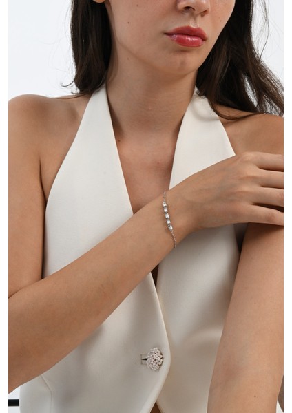 925 Ayar Gümüş Rodyuymlu Baget Zirkon Taşlı Silindir Modeli Tasarım Gümüş Bileklik SGTL13065RODAJ fiyatları