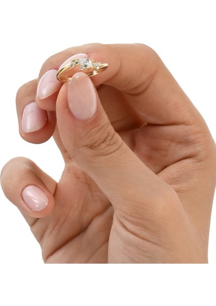 Gümüş Altın Yaldızlı Damla (Pear) Kesim Zirkon Taşlı Nazende Yüzük fiyatları