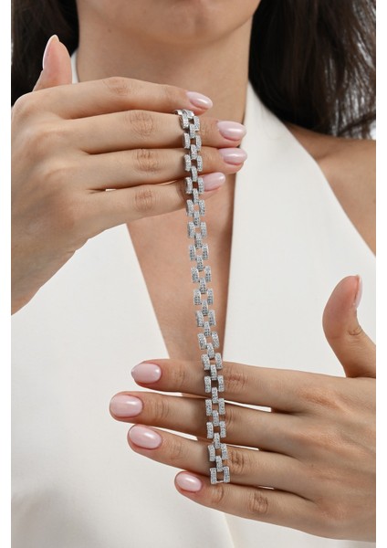 925 Ayar Gümüş Rodyumlu Zirkon Taşlı Ithal Trend Gümüş Bileklik SGTL13050RODAJ