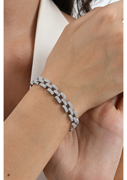 925 Ayar Gümüş Rodyumlu Zirkon Taşlı Ithal Trend Gümüş Bileklik SGTL13050RODAJ fırsatları