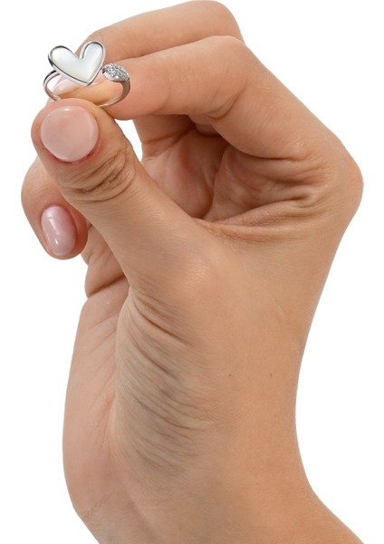 925 Ayar Gümüş Rodyumlu Zirkon ve Sedef Taşlı Aşkın Kalbi Gümüş Yüzük fiyatları