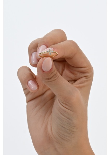 Gümüş Altın Yaldızlı Zirkon Taşlı Tiny Clover Yonca Yüzük fiyatları