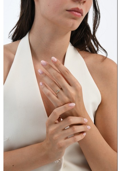 Gümüş Altın Yaldızlı Zirkon Taşlı Tiny Clover Yonca Yüzük modelleri