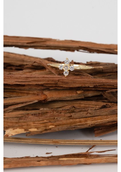 Gümüş Altın Yaldızlı Zirkon Taşlı Tiny Clover Yonca Yüzük fırsatları