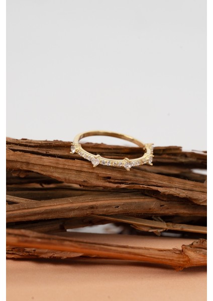 925 Ayar Gümüş Altın Yaldızlı Zirkon Taşlı Fine Yüzük indirimleri