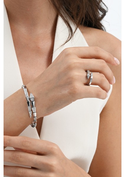 925 Ayar Gümüş Rodyumlu Zirkon Taşlı Özel Tasarım Yılan Bilezik ve Yüzük Seti SGTL13046RODAJ fiyatları