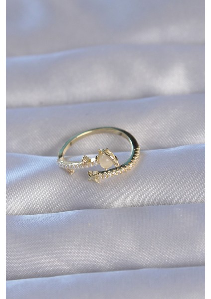 Pirinç Gold Renk Zirkon Taşlı Incili Satürn Model Ayarlanabilir Yüzük fiyatları