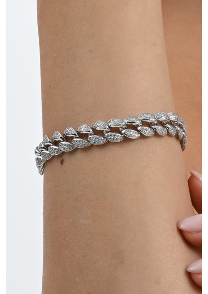 925 Ayar Gümüş Rodyumlu Zirkon Taşlı Ithal Gurmet Gümüş Bileklik SGTL13048RODAJ