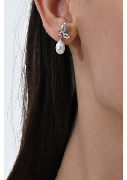 Gümüş Rodyumlu Zirkon Taşlı Kelebek Modeli Kolye ve Küpeden Oluşan Ikili Sallantılı Incili Set SGTL13036RODAJ modelleri