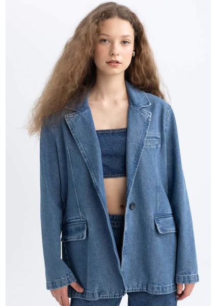 Oversize Geniş Kalıp Düğmeli Jean Blazer Ceket C3381AX24SM