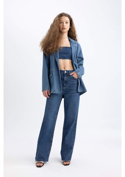 Oversize Geniş Kalıp Düğmeli Jean Blazer Ceket C3381AX24SM