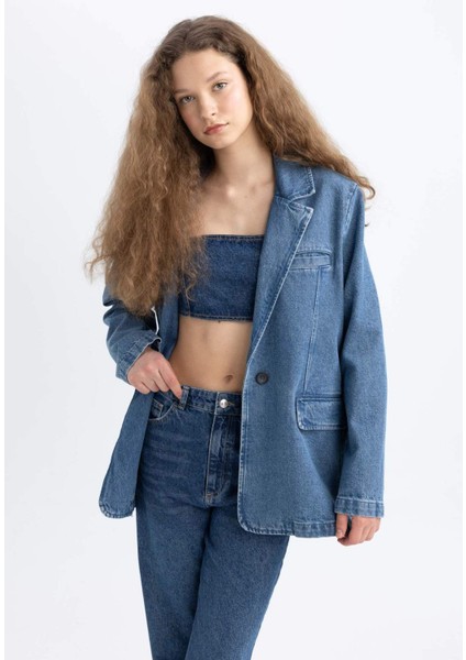 Oversize Geniş Kalıp Düğmeli Jean Blazer Ceket C3381AX24SM