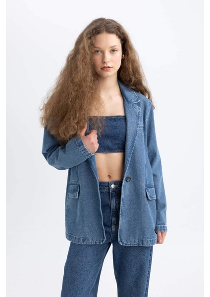 Oversize Geniş Kalıp Düğmeli Jean Blazer Ceket C3381AX24SM