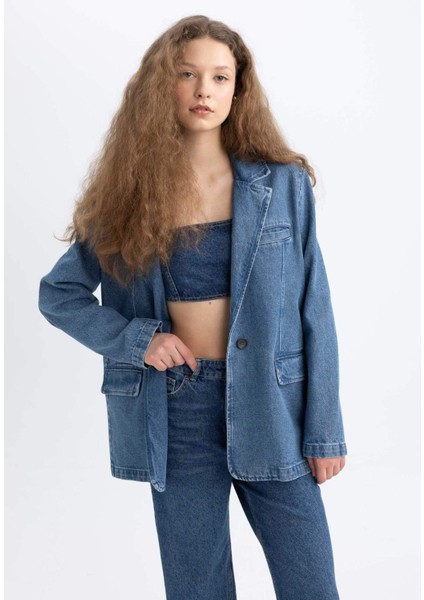 Oversize Geniş Kalıp Düğmeli Jean Blazer Ceket C3381AX24SM