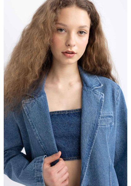 Oversize Geniş Kalıp Düğmeli Jean Blazer Ceket C3381AX24SM