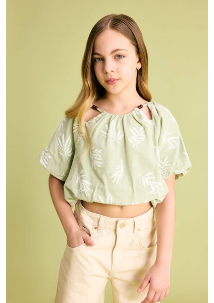 Kız Çocuk Desenli Kısa Kollu Bluz C0465A824SM