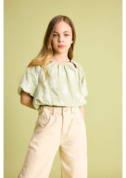 Kız Çocuk Desenli Kısa Kollu Bluz C0465A824SM