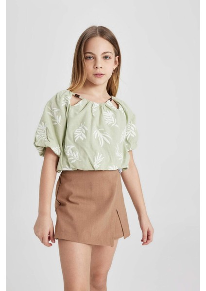 Kız Çocuk Desenli Kısa Kollu Bluz C0465A824SM