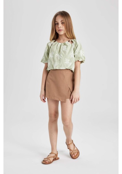 Kız Çocuk Desenli Kısa Kollu Bluz C0465A824SM