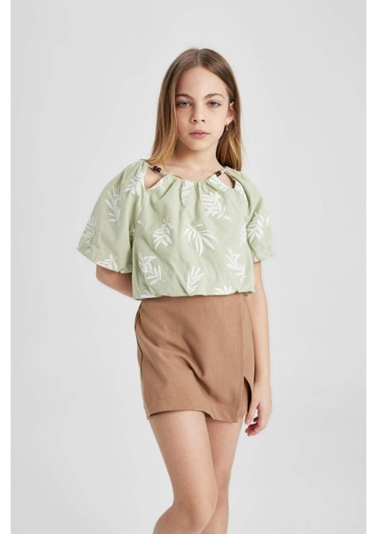 Kız Çocuk Desenli Kısa Kollu Bluz C0465A824SM