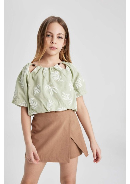 Kız Çocuk Desenli Kısa Kollu Bluz C0465A824SM