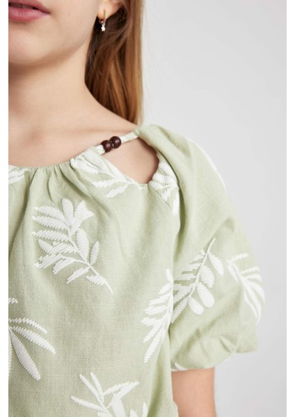 Kız Çocuk Desenli Kısa Kollu Bluz C0465A824SM