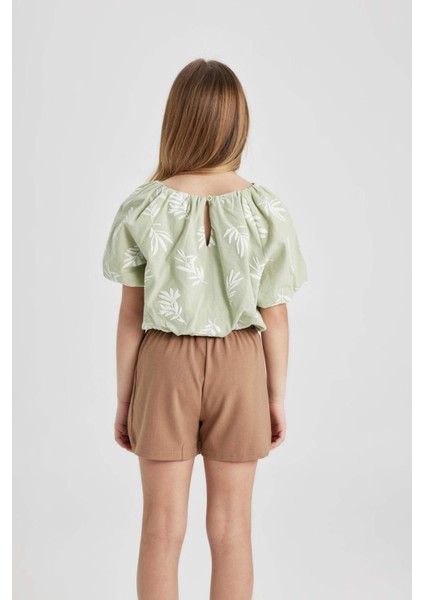 Kız Çocuk Desenli Kısa Kollu Bluz C0465A824SM