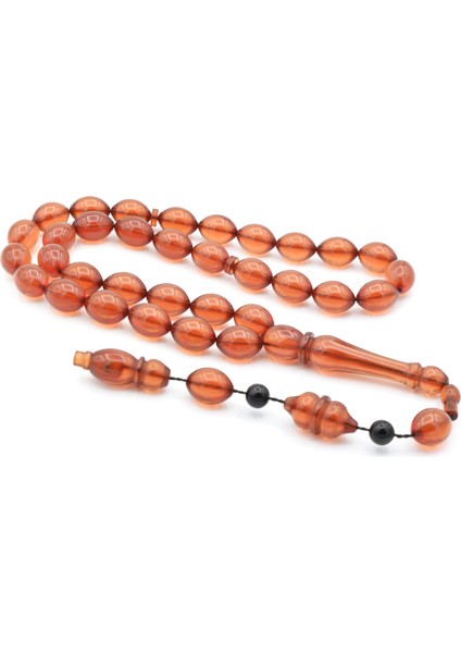 Usta Işi Sistemli Tombul Beyzi Kesim Açık Turuncu Sıkma Kehribar Tesbih 158