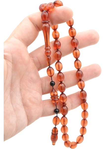 Usta Işi Sistemli Tombul Beyzi Kesim Açık Turuncu Sıkma Kehribar Tesbih 158 modelleri