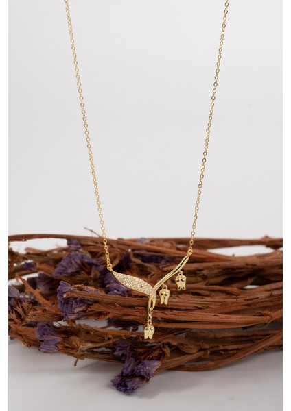 925 Ayar Gümüş Altın Yaldızlı Zirkon Taşlı Sarkan Laleler Tomurcuk Kolye SGTL13092GOLD fırsatları