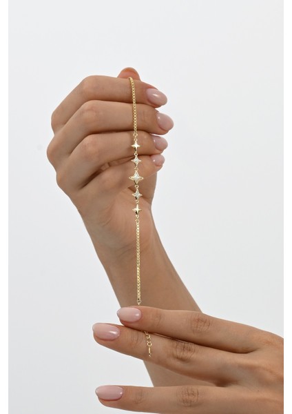 925 Ayar Gümüş Altın Yaldızlı Sedef ve Zirkon Taşlı Sıralı Kuzey Işığı Gümüş Bileklik SGTL13061GOLD fiyatları