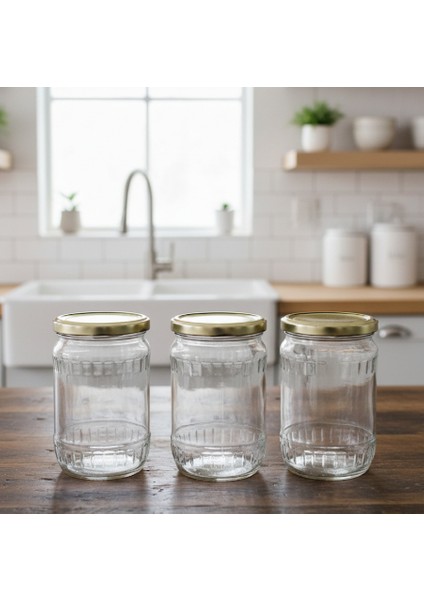 580 cc Foset Cam Kavanoz 3'lü – Bal, Reçel, Turşu ve Gıda Saklama Kabı